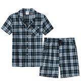 Pyjama homme été court carreaux gris bleu nuit