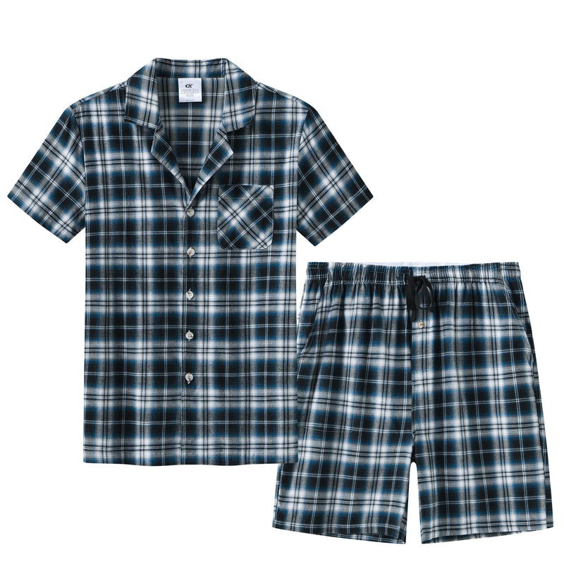 Pyjama homme été court carreaux gris bleu nuit