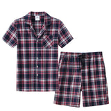 Pyjama homme été court carreaux bleu nuit rose