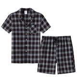 Pyjama homme été court carreaux  blancs noir rouge