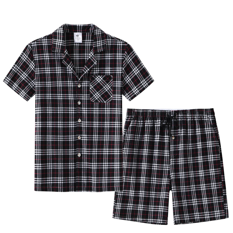 Pyjama homme été court carreaux  blancs noir rouge