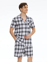 Pyjama homme été court carreaux blanc gris