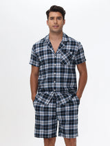Pyjama homme été court carreaux bleu nuit