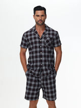 Pyjama homme été court carreaux blanc rouge