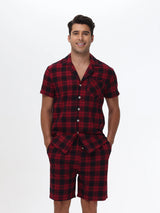 Pyjama homme été court carreaux rouge et noirs
