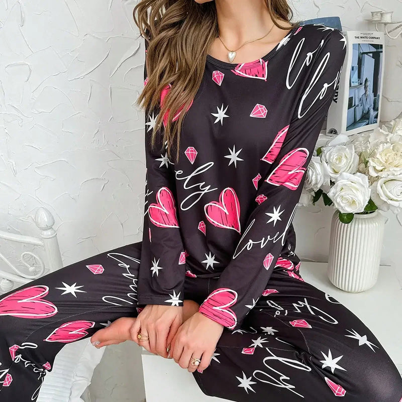 Pyjama imprimé noir cœur 
