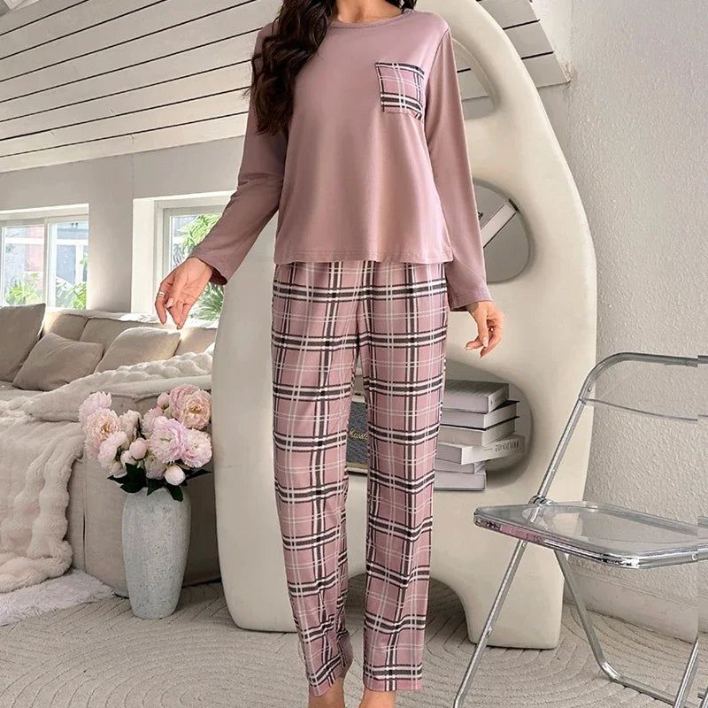 Pyjama imprimé carreaux violet