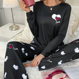 Pyjama imprimé noir cœur blanc