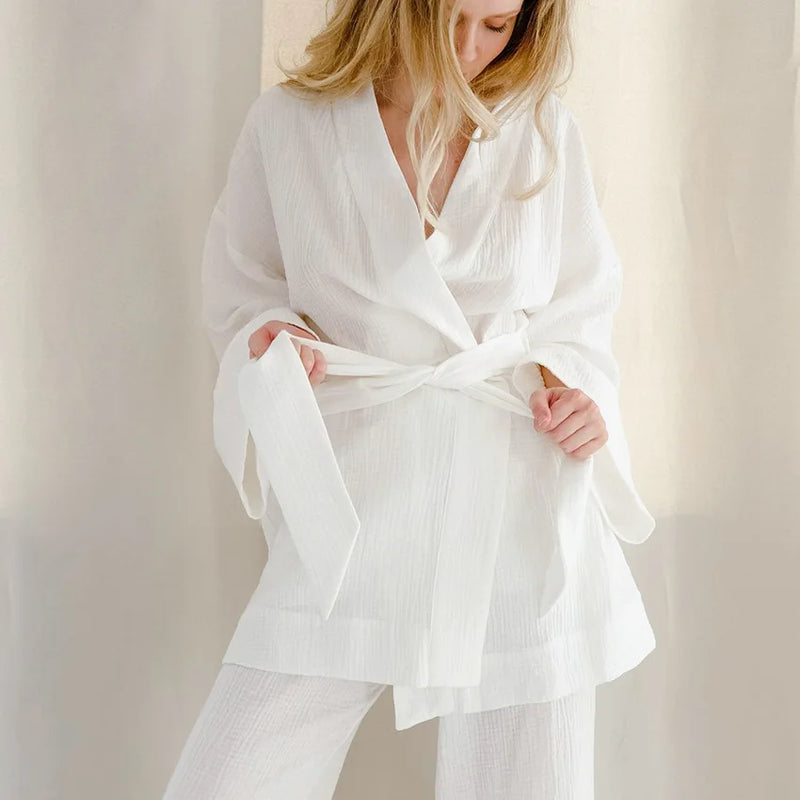 Pyjama kimono femme coton BLANC