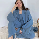Pyjama kimono femme coton bleu