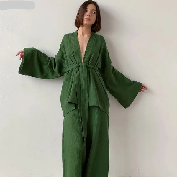 Pyjama kimono femme coton VERT