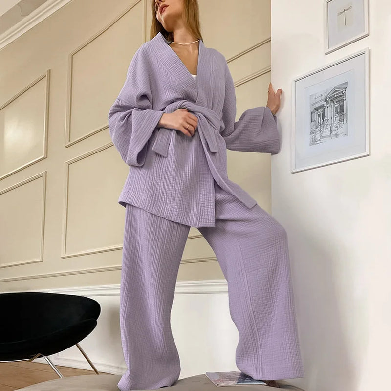 Pyjama kimono femme coton violet