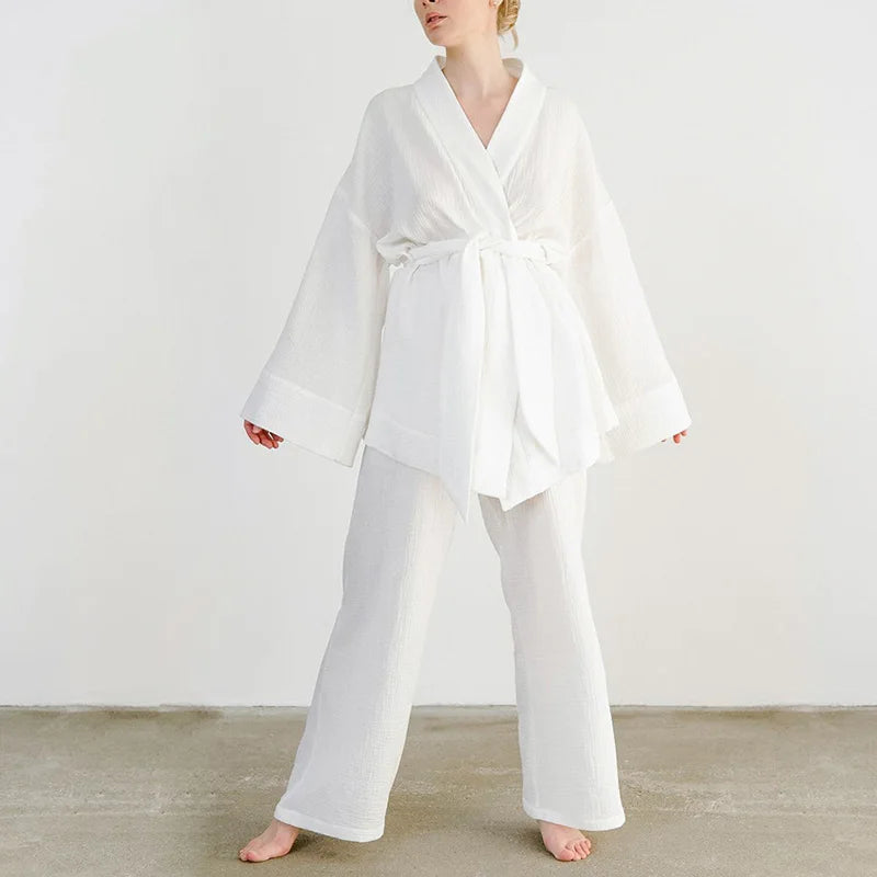 Pyjama kimono femme coton blanc