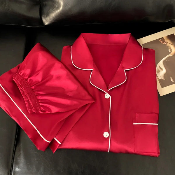 Pyjama satin femme rouge 