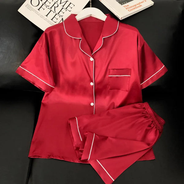Pyjama satin femme rouge