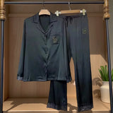 Pyjama satin dentelle noir