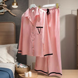 Pyjama satin rayure rose