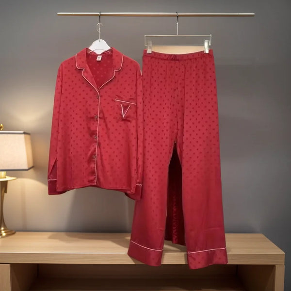 Pyjama satin rayure rouge