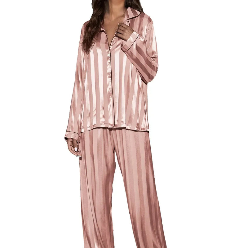 Pyjama satin rose rayure
