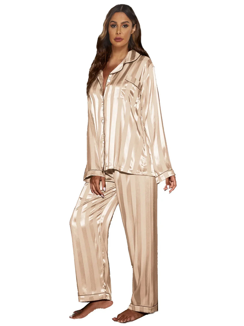 Pyjama satin rose rayure
