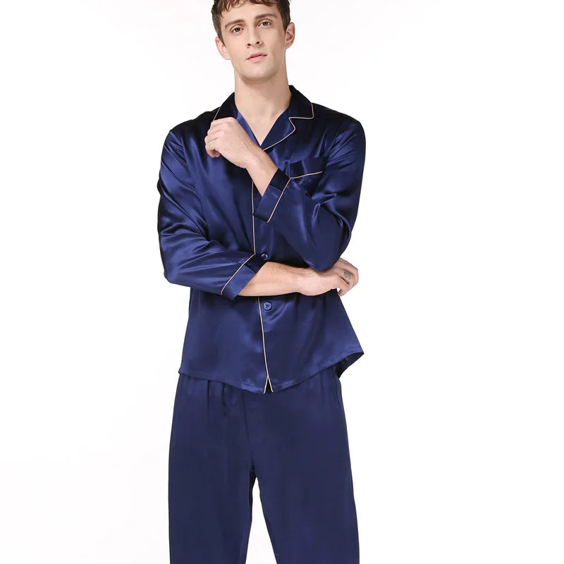 Pyjama soie pour homme bleu nuit