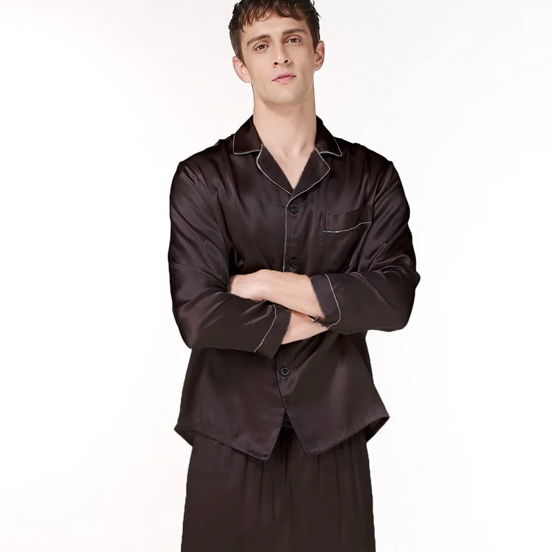 Pyjama soie pour homme café