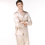 Pyjama soie pour homme beige