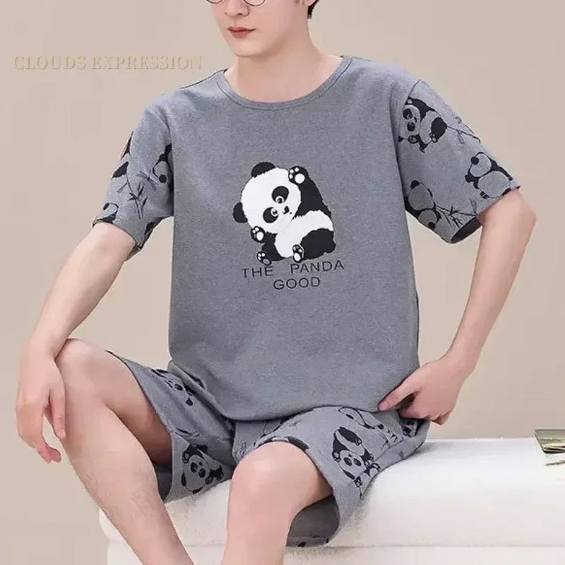 Pyjama été homme imprimé panda gris