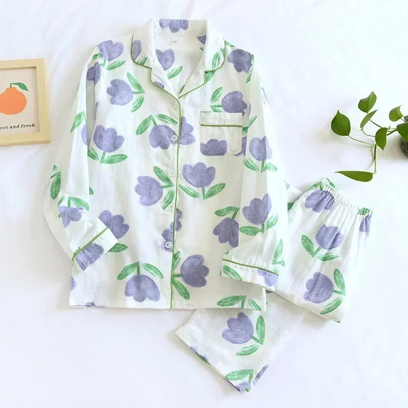 Pyjamas femme chaud printemps violet écru