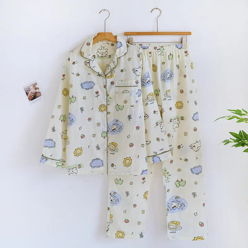 Pyjamas femme chaud printemps jaune imprimé