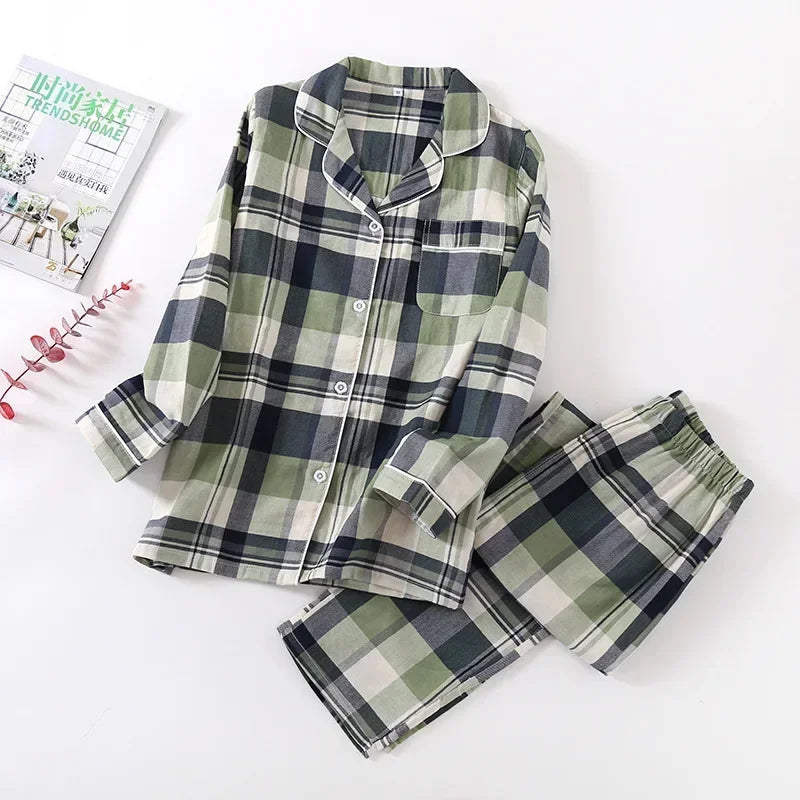 Pyjamas femme chaud printemps carreaux verts
