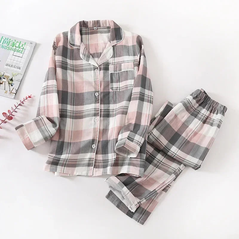 Pyjamas femme chaud printemps carreaux gris