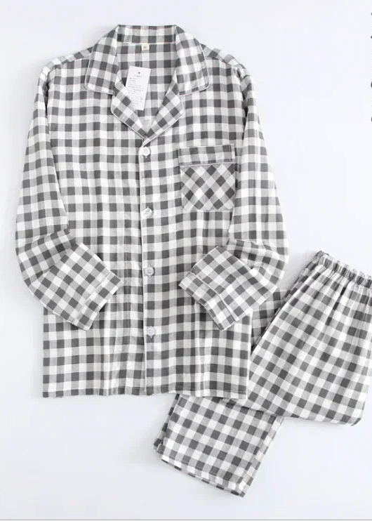 Pyjamas femme chaud printemps carreaux gris