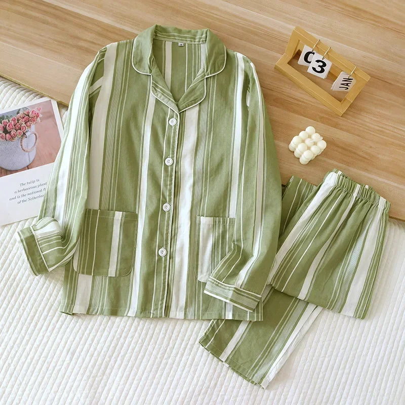 Pyjamas femme chaud printemps vert écru