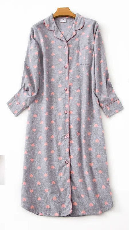 Robe de chambre à bouton femme bleu ciel coeur