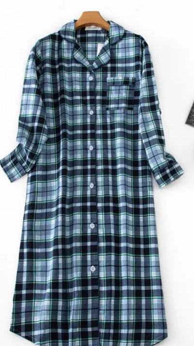 Robe de chambre à bouton femme rayée bleu vert 