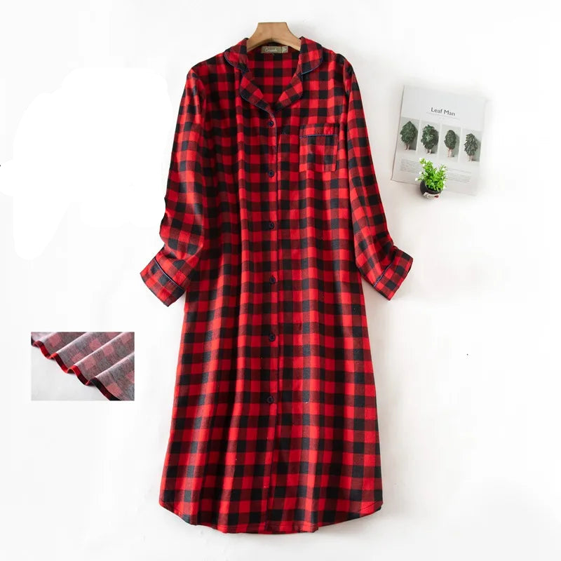 Robe de chambre à bouton femme carreaux noir rouge