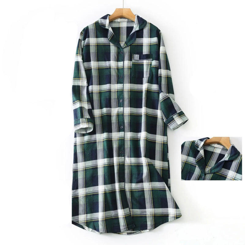 Robe de chambre à bouton femme carreaux bleu vert