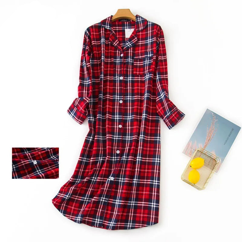 Robe de chambre à bouton femme carreaux rouge bleu