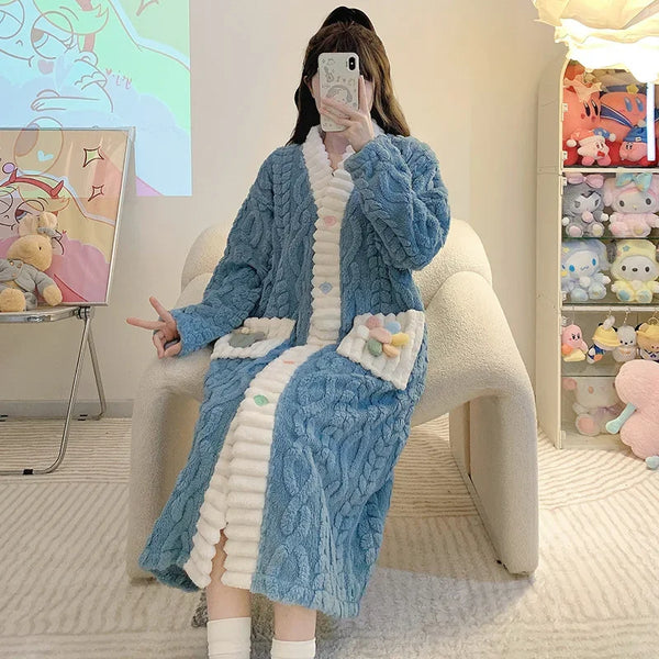 Robe de chambre boutonnée femme polaire
 bleue