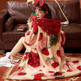 Robe de chambre capuche femme imprimé fraise rouge