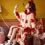 Robe de chambre capuche femme imprimé fraise rouge