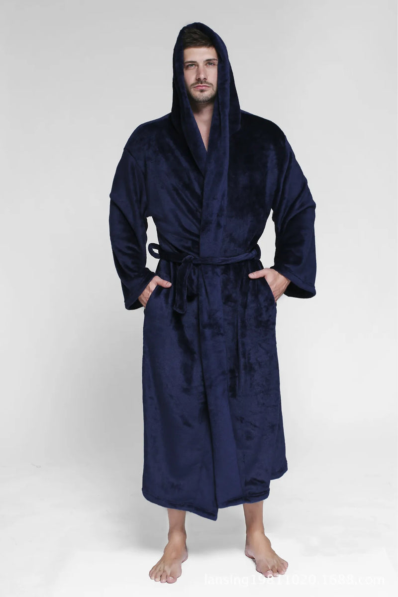 Robe de chambre chaude homme bleu marine