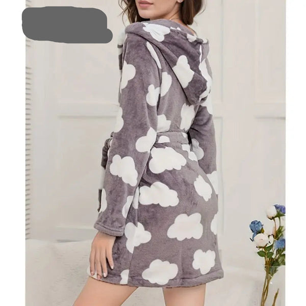 Robe de chambre courte femme polaire
 grise/blanche