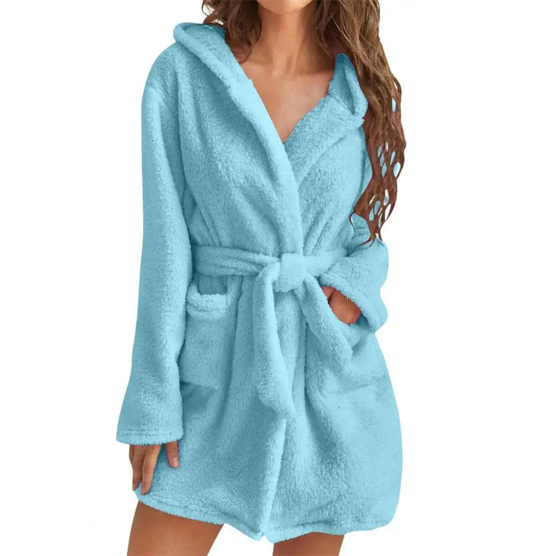 Robe de chambre courte pour femme bleu clair