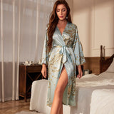 Robe de chambre de luxe femme BLEU CLAIR imitation soie