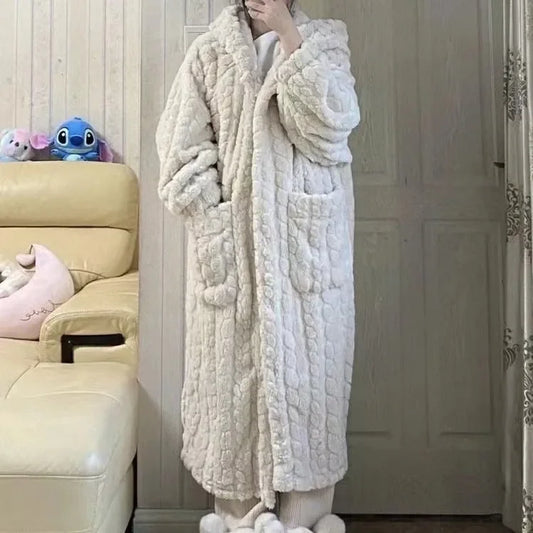 Robe de chambre en maille polaire femme blanche
