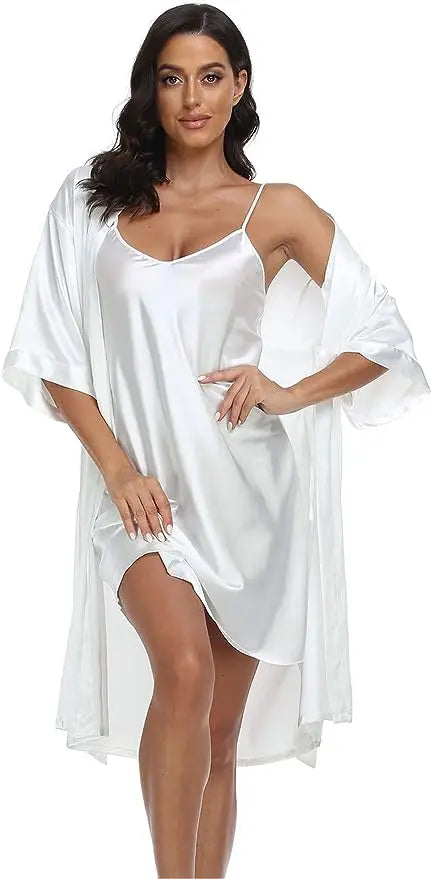 Robe de chambre en satin femme blanc