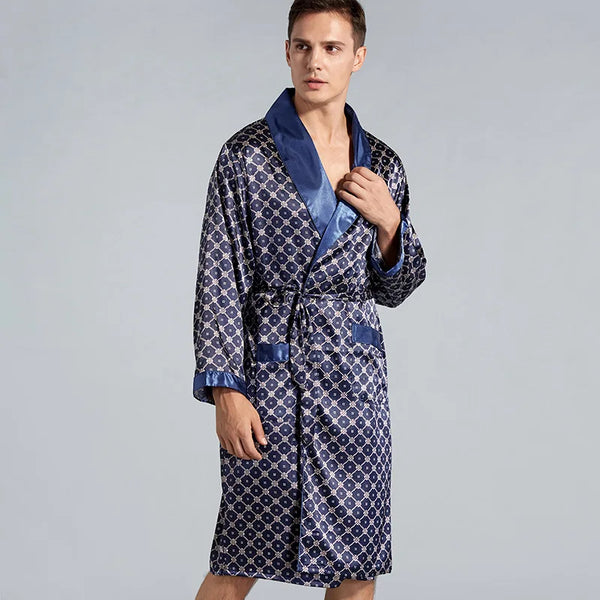 Robe de chambre en soie homme bleue 