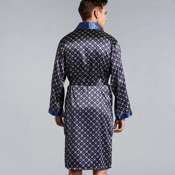 Robe de chambre en soie homme imprimé bleu